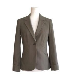 Banana Republic Factory Blazer Brown White Pattern Cuffed Sleeves Pockets Size 4